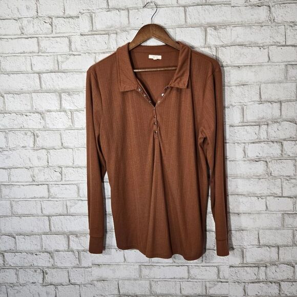 Maurices collared long sleeve brown top - Picture 4 of 13